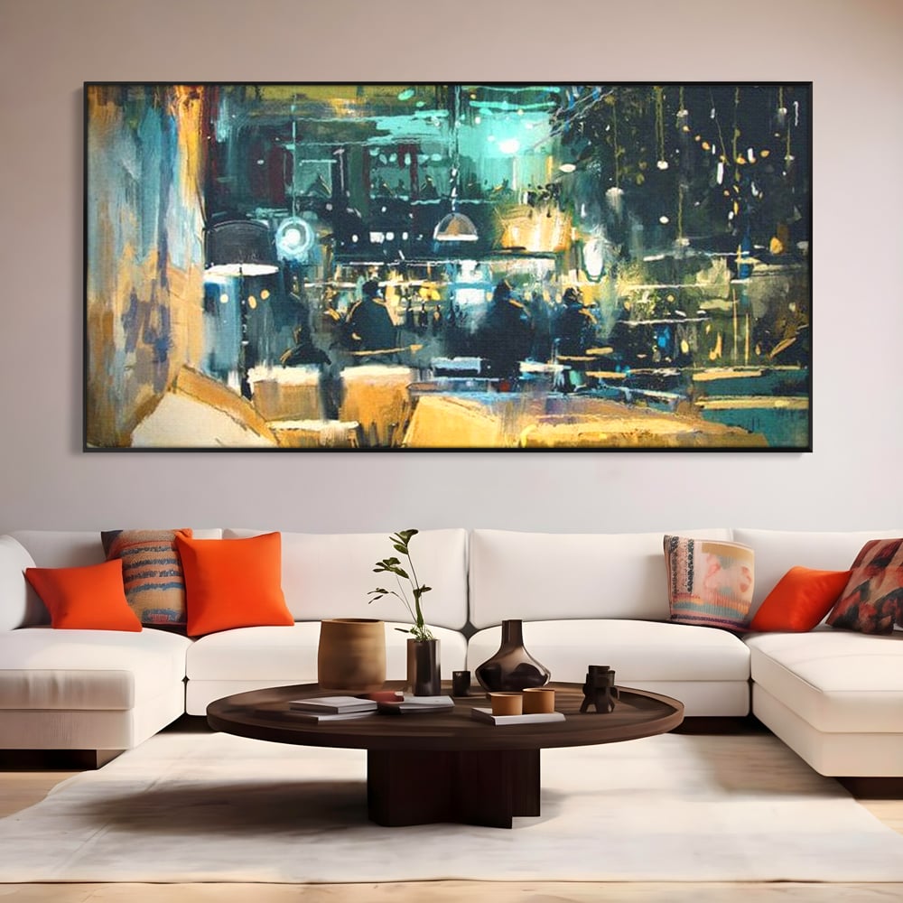 Tablou Canvas Premium, LuxCanva® N1010, Abendessen in der Altstadt, Location, Lichter, Essen, Atmosphäre, Nacht, Urban, Kulinarisch, Romantisch, Kneipe, Lounge, Bar, Restaurant, Küche