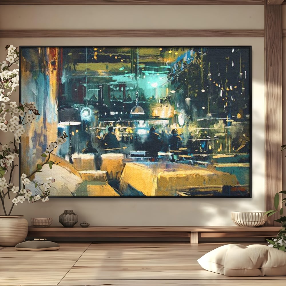 Tablou Canvas Premium, LuxCanva® N1010, Abendessen in der Altstadt, Location, Lichter, Essen, Atmosphäre, Nacht, Urban, Kulinarisch, Romantisch, Kneipe, Lounge, Bar, Restaurant, Küche