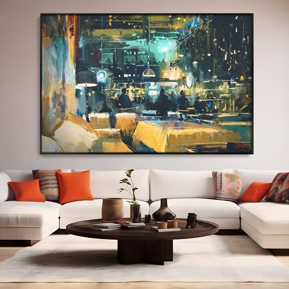 Tablou Canvas Premium, LuxCanva® N1010, Abendessen in der Altstadt, Location, Lichter, Essen, Atmosphäre, Nacht, Urban, Kulinarisch, Romantisch, Kneipe, Lounge, Bar, Restaurant, Küche