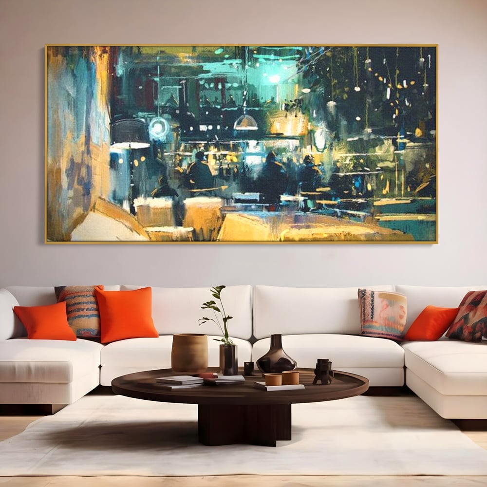 Tablou Canvas Premium, LuxCanva® N1010, Abendessen in der Altstadt, Location, Lichter, Essen, Atmosphäre, Nacht, Urban, Kulinarisch, Romantisch, Kneipe, Lounge, Bar, Restaurant, Küche
