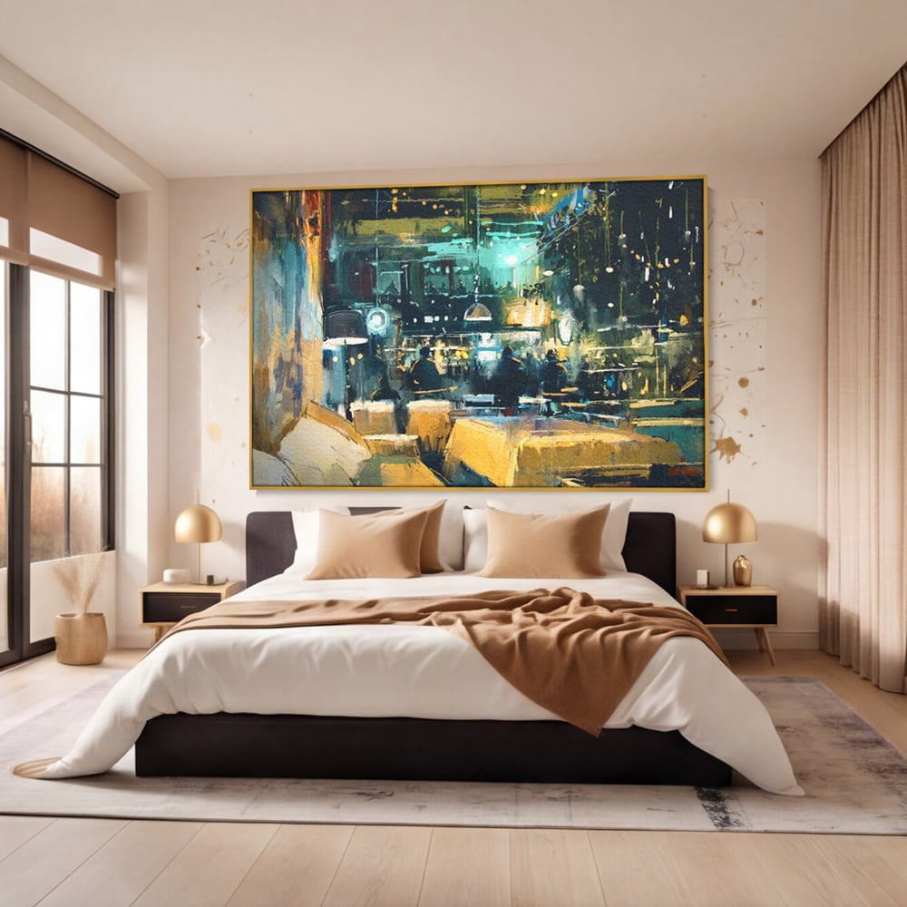 Tablou Canvas Premium, LuxCanva® N1010, Abendessen in der Altstadt, Location, Lichter, Essen, Atmosphäre, Nacht, Urban, Kulinarisch, Romantisch, Kneipe, Lounge, Bar, Restaurant, Küche