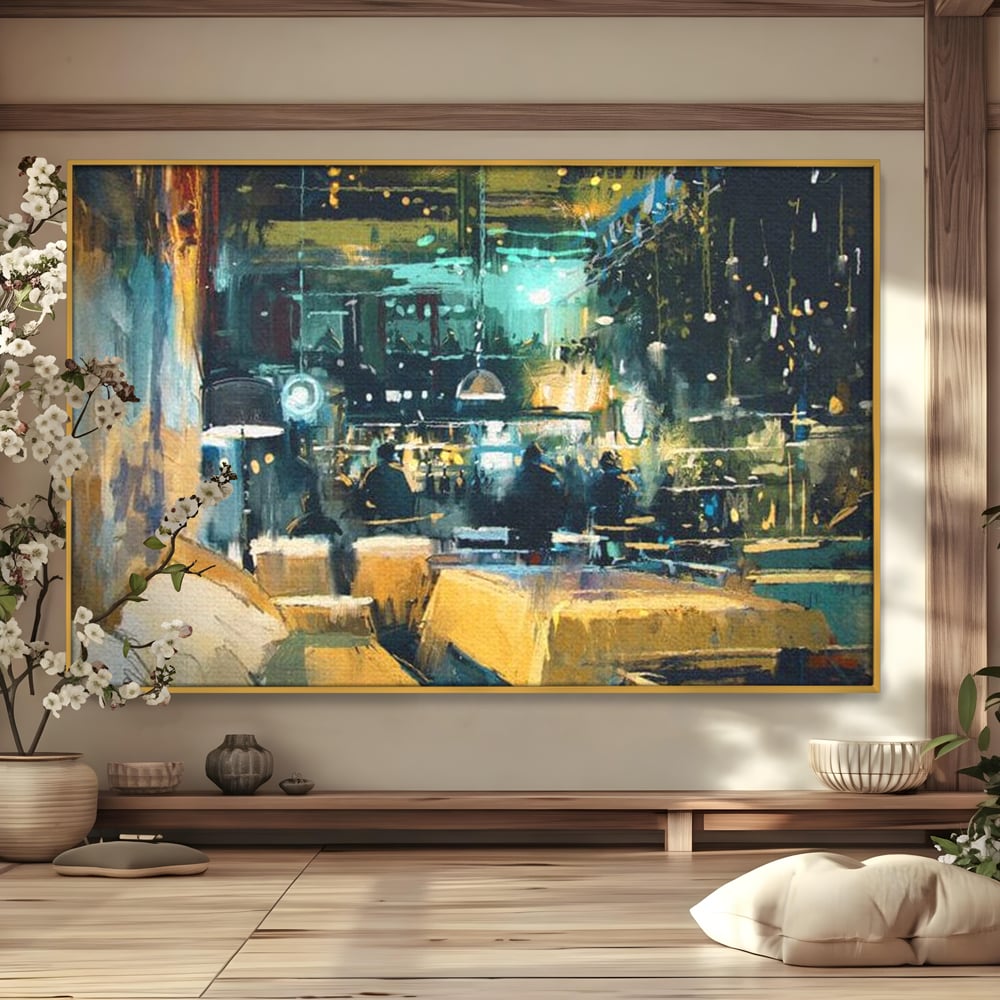 Tablou Canvas Premium, LuxCanva® N1010, Abendessen in der Altstadt, Location, Lichter, Essen, Atmosphäre, Nacht, Urban, Kulinarisch, Romantisch, Kneipe, Lounge, Bar, Restaurant, Küche