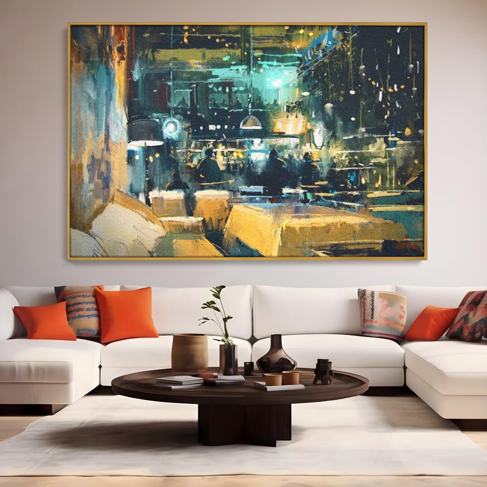 Tablou Canvas Premium, LuxCanva® N1010, Abendessen in der Altstadt, Location, Lichter, Essen, Atmosphäre, Nacht, Urban, Kulinarisch, Romantisch, Kneipe, Lounge, Bar, Restaurant, Küche