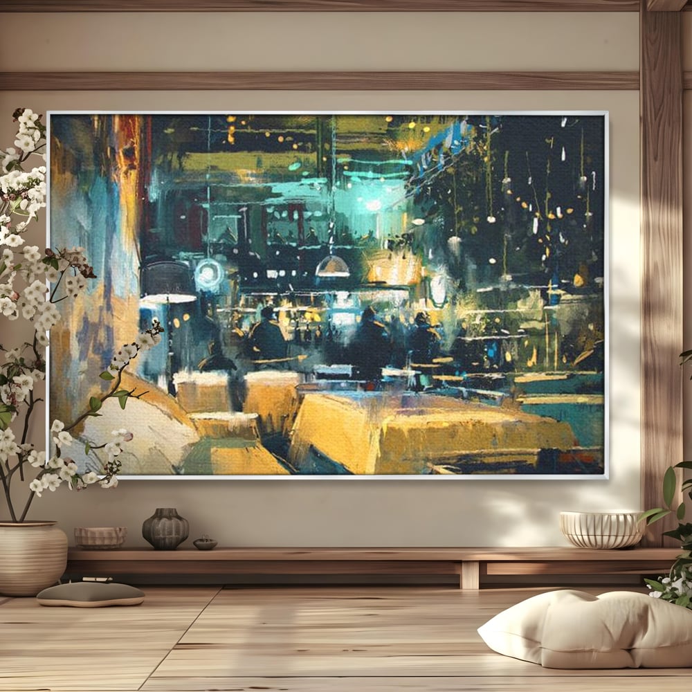 Tablou Canvas Premium, LuxCanva® N1010, Abendessen in der Altstadt, Location, Lichter, Essen, Atmosphäre, Nacht, Urban, Kulinarisch, Romantisch, Kneipe, Lounge, Bar, Restaurant, Küche