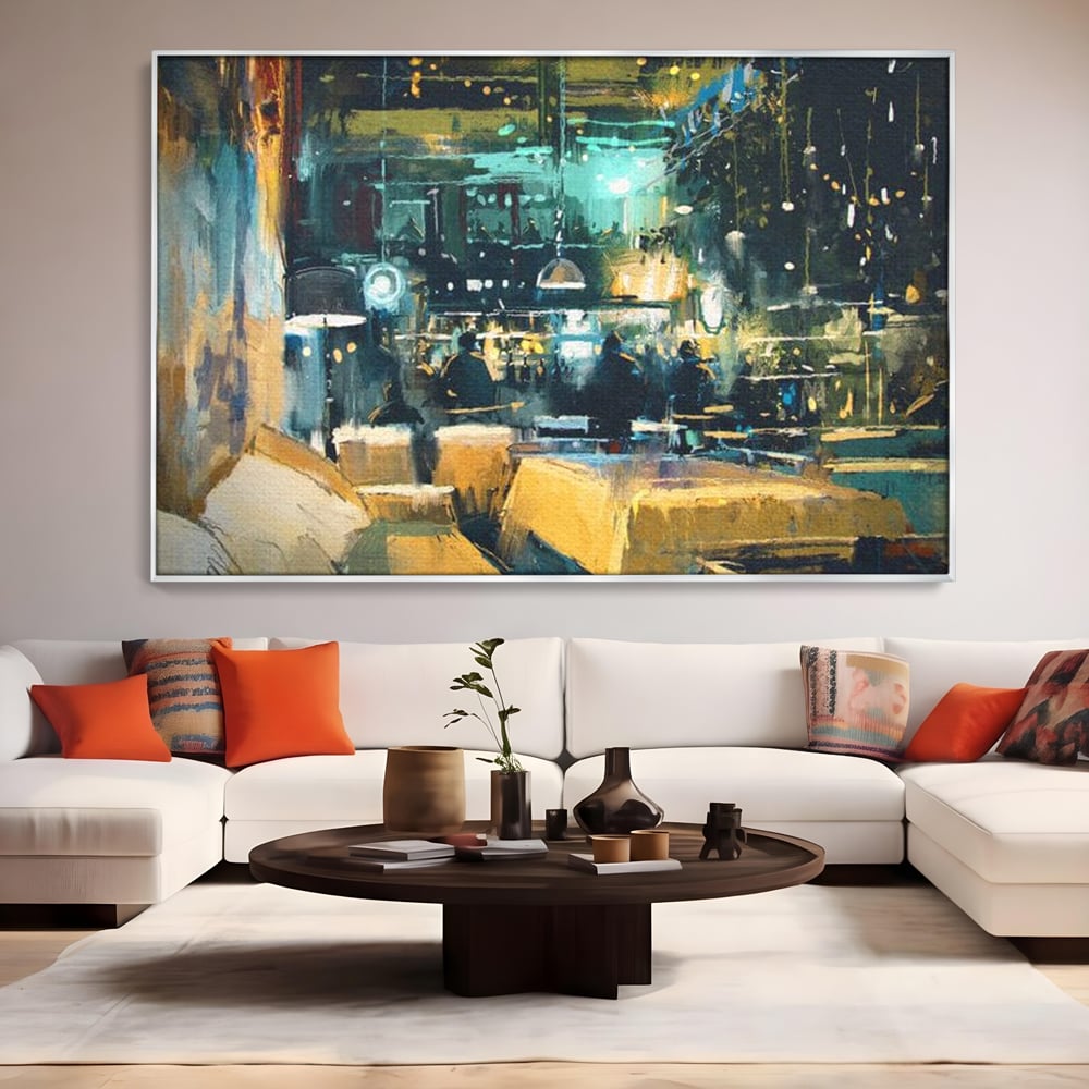 Tablou Canvas Premium, LuxCanva® N1010, Abendessen in der Altstadt, Location, Lichter, Essen, Atmosphäre, Nacht, Urban, Kulinarisch, Romantisch, Kneipe, Lounge, Bar, Restaurant, Küche