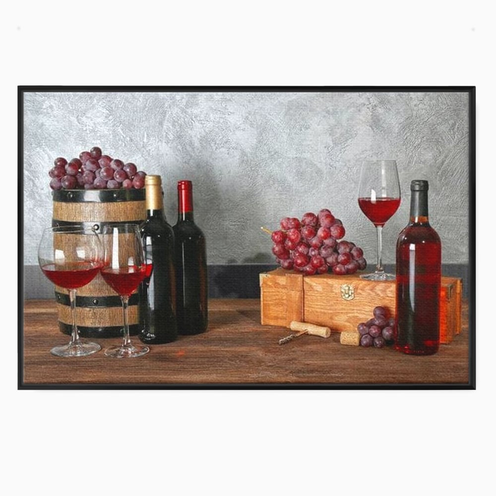 Tablou Canvas Premium, LuxCanva® N1011, Arta Vinului, Vin Rosu, Bautura, Struguri, Sticle, Pahare, Crama, Recolta, Rafinament, Degustare, Pub, Lounge, Bar, Restaurant, Bucatarie