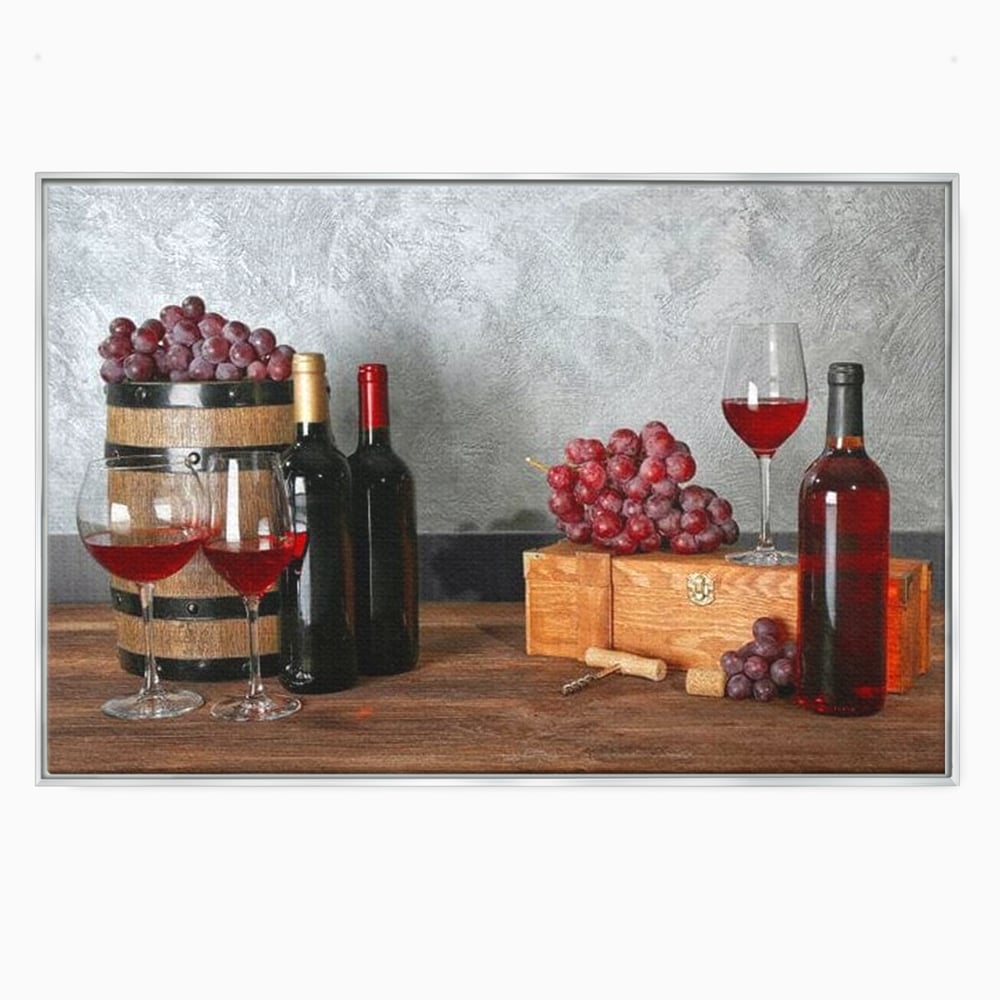 Tablou Canvas Premium, LuxCanva® N1011, Arta Vinului, Vin Rosu, Bautura, Struguri, Sticle, Pahare, Crama, Recolta, Rafinament, Degustare, Pub, Lounge, Bar, Restaurant, Bucatarie