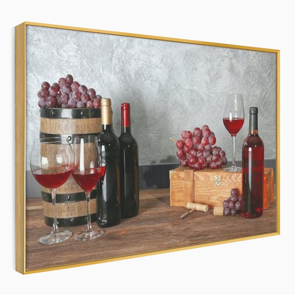 Tablou Canvas Premium, LuxCanva® N1011, Arta Vinului, Vin Rosu, Bautura, Struguri, Sticle, Pahare, Crama, Recolta, Rafinament, Degustare, Pub, Lounge, Bar, Restaurant, Bucatarie