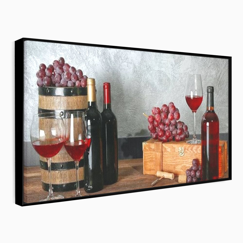 Tablou Canvas Premium, LuxCanva® N1011, Arta Vinului, Vin Rosu, Bautura, Struguri, Sticle, Pahare, Crama, Recolta, Rafinament, Degustare, Pub, Lounge, Bar, Restaurant, Bucatarie