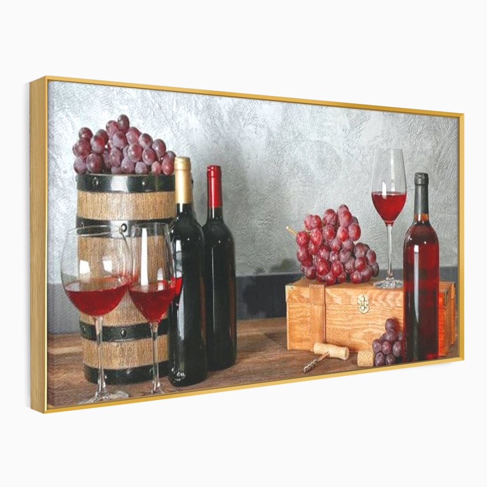 Tablou Canvas Premium, LuxCanva® N1011, Arta Vinului, Vin Rosu, Bautura, Struguri, Sticle, Pahare, Crama, Recolta, Rafinament, Degustare, Pub, Lounge, Bar, Restaurant, Bucatarie