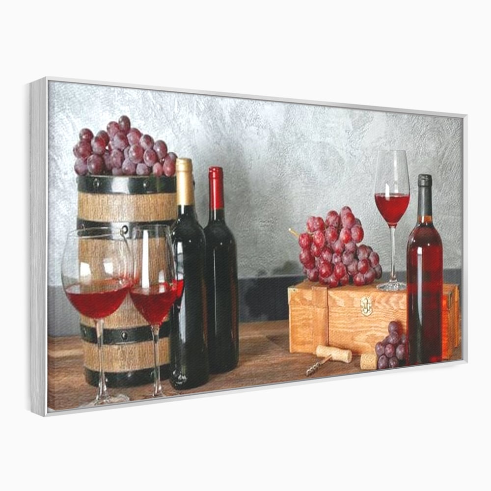 Tablou Canvas Premium, LuxCanva® N1011, Arta Vinului, Vin Rosu, Bautura, Struguri, Sticle, Pahare, Crama, Recolta, Rafinament, Degustare, Pub, Lounge, Bar, Restaurant, Bucatarie