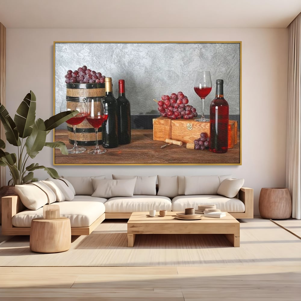 Tablou Canvas Premium, LuxCanva® N1011, Arta Vinului, Vin Rosu, Bautura, Struguri, Sticle, Pahare, Crama, Recolta, Rafinament, Degustare, Pub, Lounge, Bar, Restaurant, Bucatarie