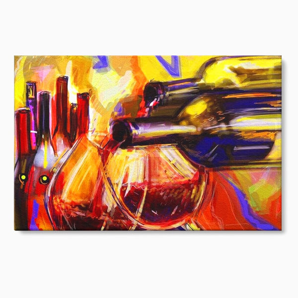 Tablou Canvas Premium, LuxCanva® N1012, Culorile Cramei, Arta Abstracta, Pictura, Culori Vibrante, Sticle, Pahare, Vin Rosu, Bautura, Pub, Lounge, Bar, Restaurant, Bucatarie