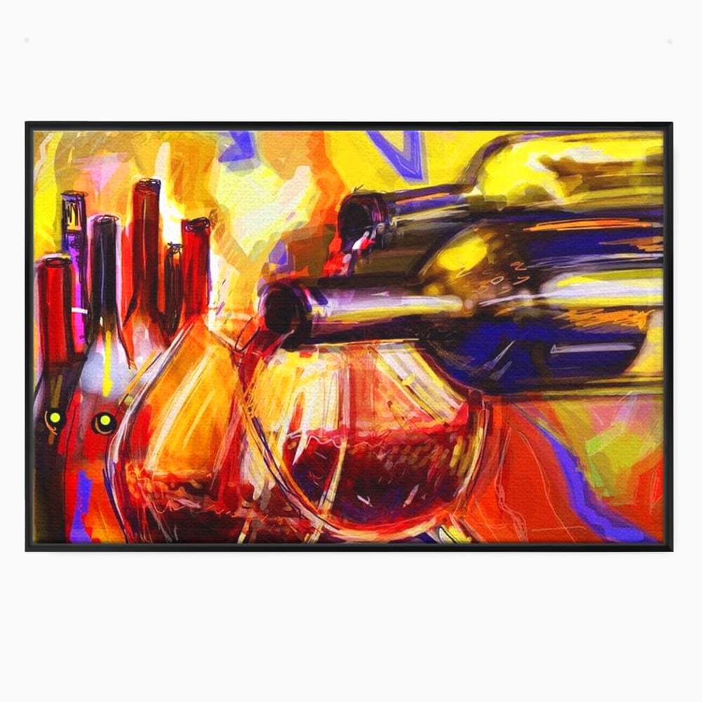 Tablou Canvas Premium, LuxCanva® N1012, Culorile Cramei, Arta Abstracta, Pictura, Culori Vibrante, Sticle, Pahare, Vin Rosu, Bautura, Pub, Lounge, Bar, Restaurant, Bucatarie