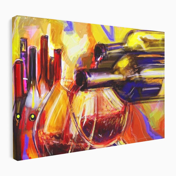 Tablou Canvas Premium, LuxCanva® N1012, Culorile Cramei, Arta Abstracta, Pictura, Culori Vibrante, Sticle, Pahare, Vin Rosu, Bautura, Pub, Lounge, Bar, Restaurant, Bucatarie