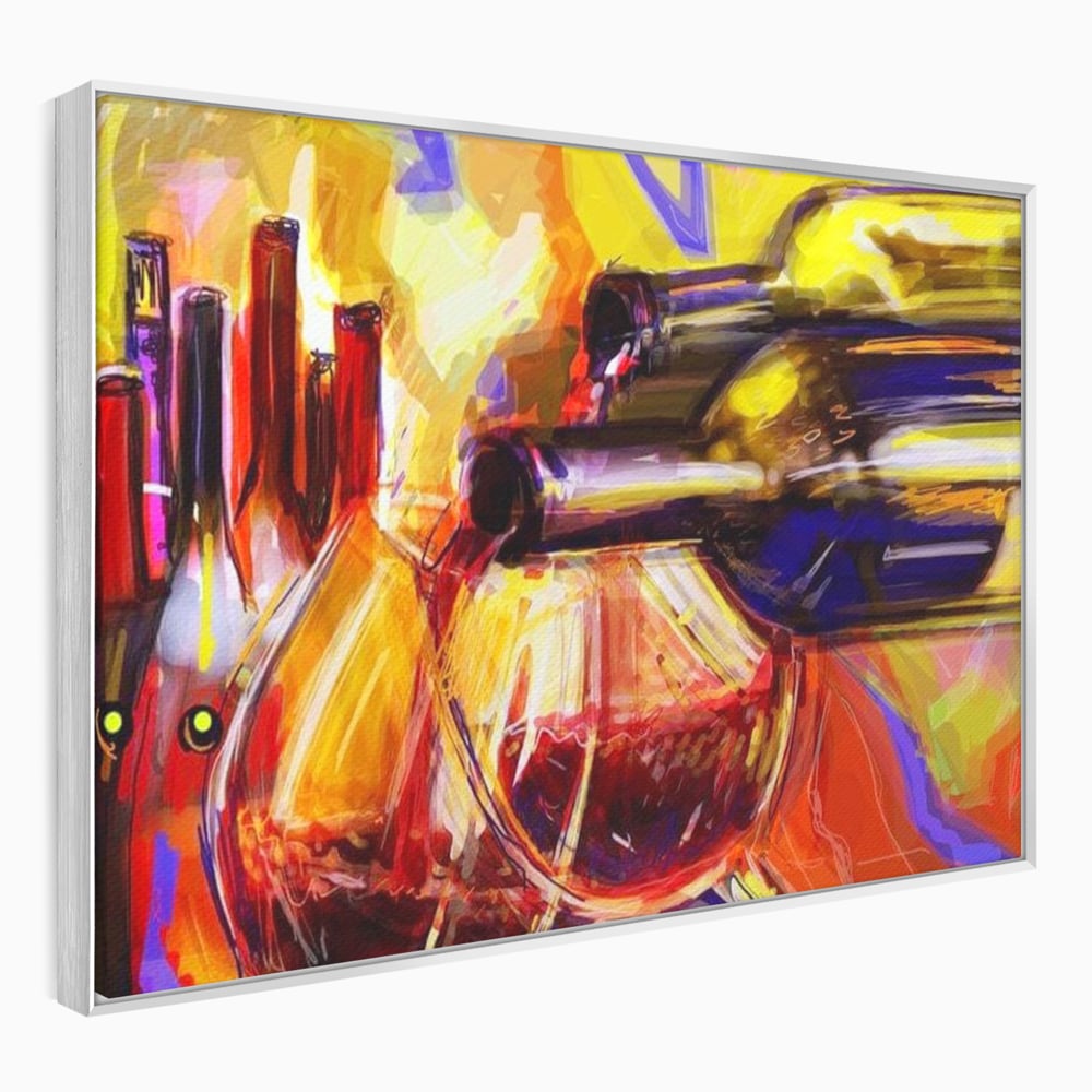 Tablou Canvas Premium, LuxCanva® N1012, Culorile Cramei, Arta Abstracta, Pictura, Culori Vibrante, Sticle, Pahare, Vin Rosu, Bautura, Pub, Lounge, Bar, Restaurant, Bucatarie