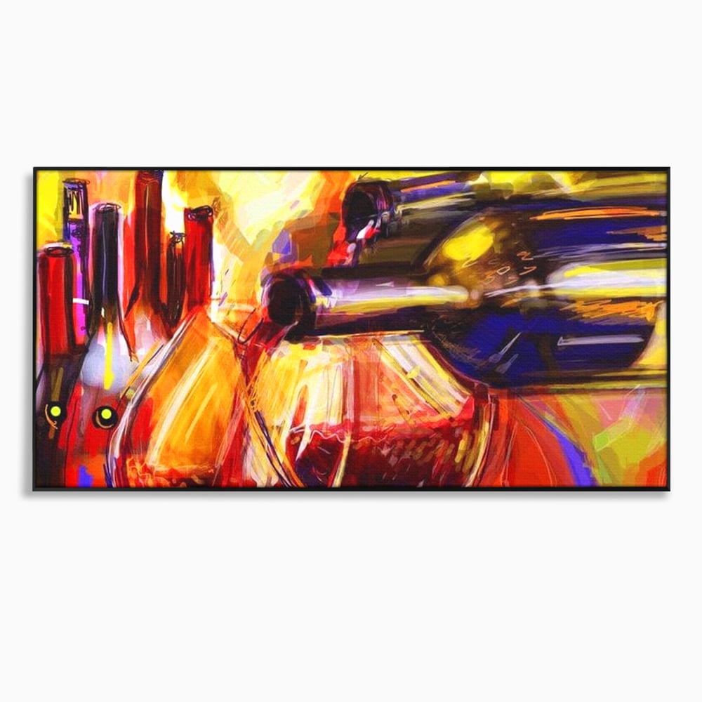 Tablou Canvas Premium, LuxCanva® N1012, Culorile Cramei, Arta Abstracta, Pictura, Culori Vibrante, Sticle, Pahare, Vin Rosu, Bautura, Pub, Lounge, Bar, Restaurant, Bucatarie
