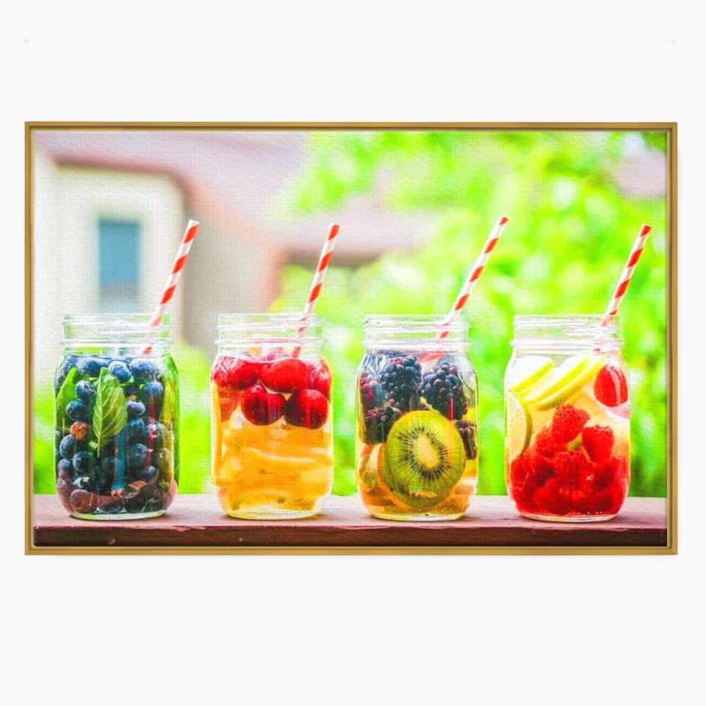 Leinwand Premium Canvas Wall Art, LuxCanva® N1013, Fruchtig Lustig, Fruchtig, Gläser, Getränk, Limonade, Frisch, Erfrischend, Erfrischend, Gesund, Frisch, Zitrus, Lecker, Pub, Lounge, Bar, Restaurant, Küche