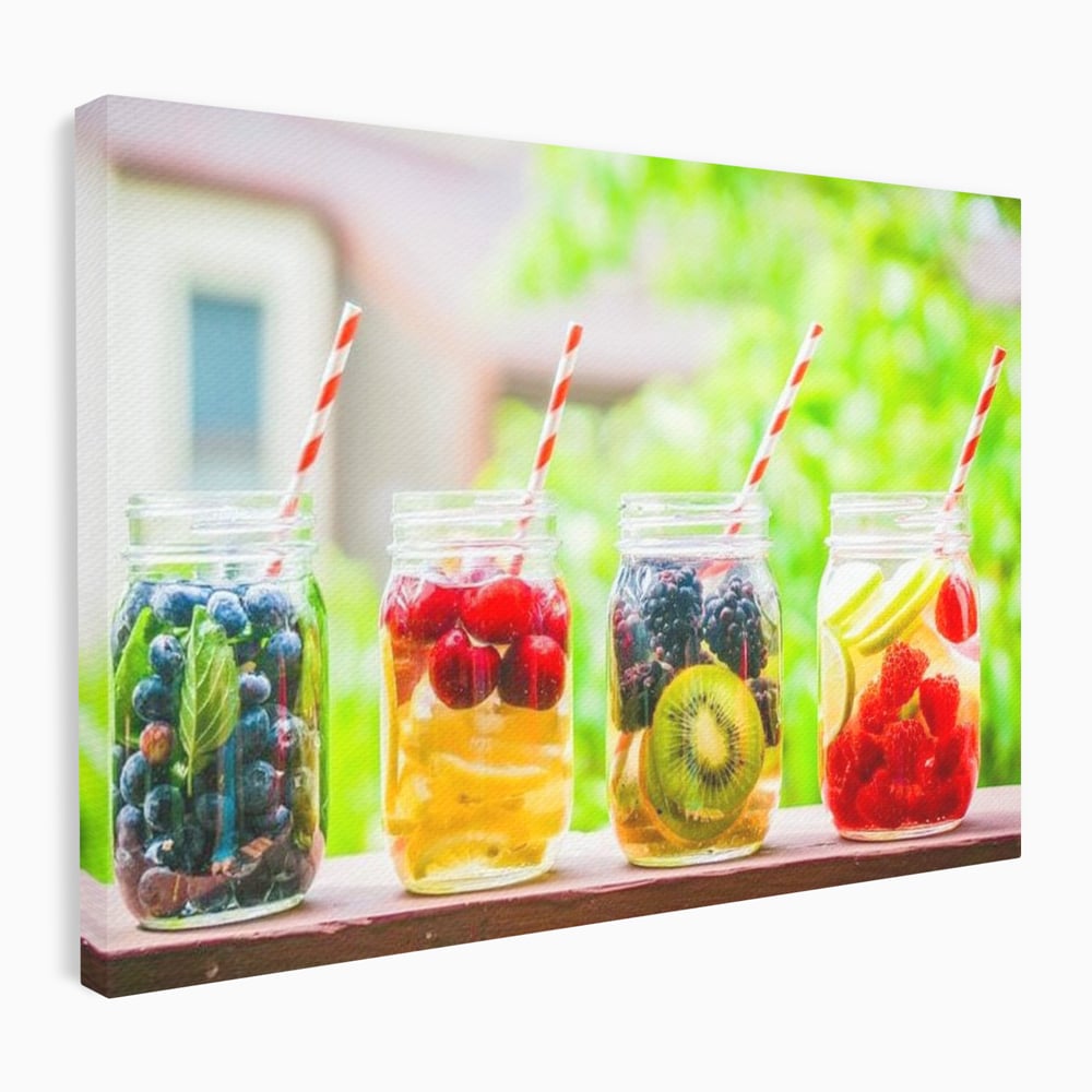Leinwand Premium Canvas Wall Art, LuxCanva® N1013, Fruchtig Lustig, Fruchtig, Gläser, Getränk, Limonade, Frisch, Erfrischend, Erfrischend, Gesund, Frisch, Zitrus, Lecker, Pub, Lounge, Bar, Restaurant, Küche