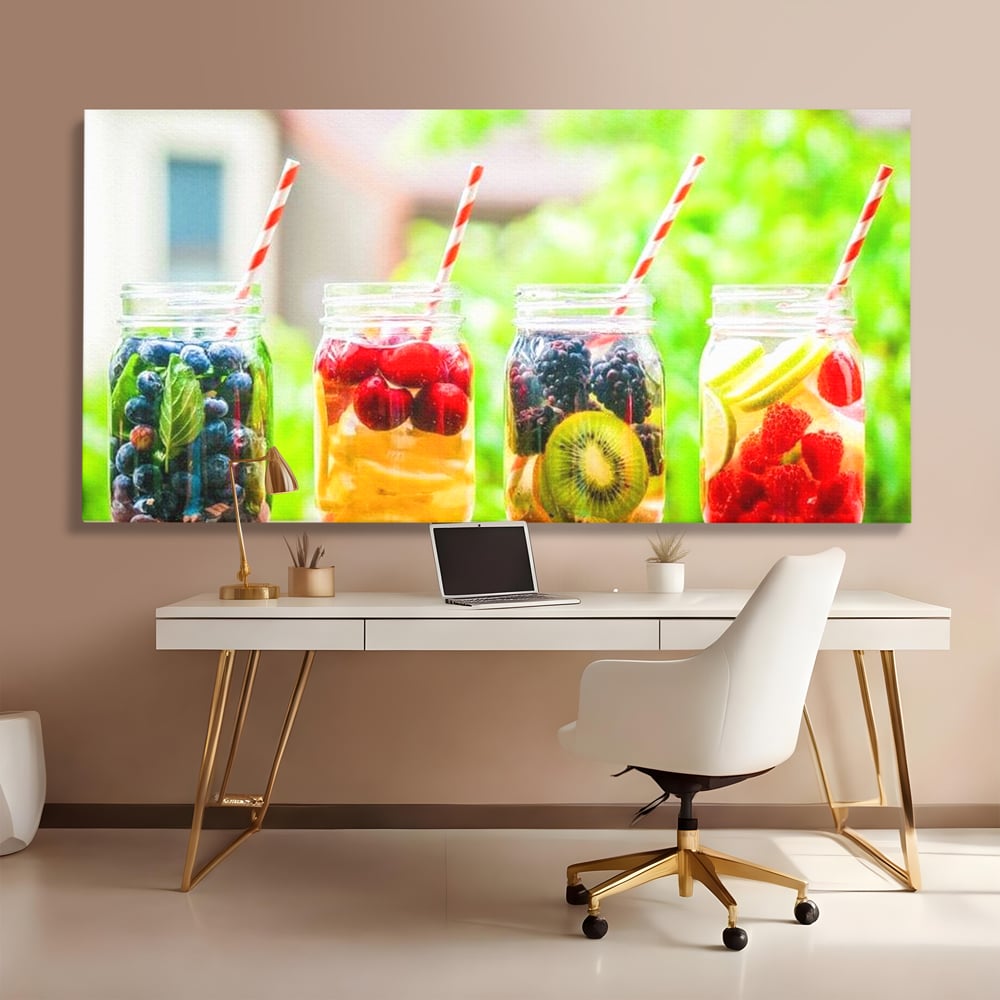 Leinwand Premium Canvas Wall Art, LuxCanva® N1013, Fruchtig Lustig, Fruchtig, Gläser, Getränk, Limonade, Frisch, Erfrischend, Erfrischend, Gesund, Frisch, Zitrus, Lecker, Pub, Lounge, Bar, Restaurant, Küche
