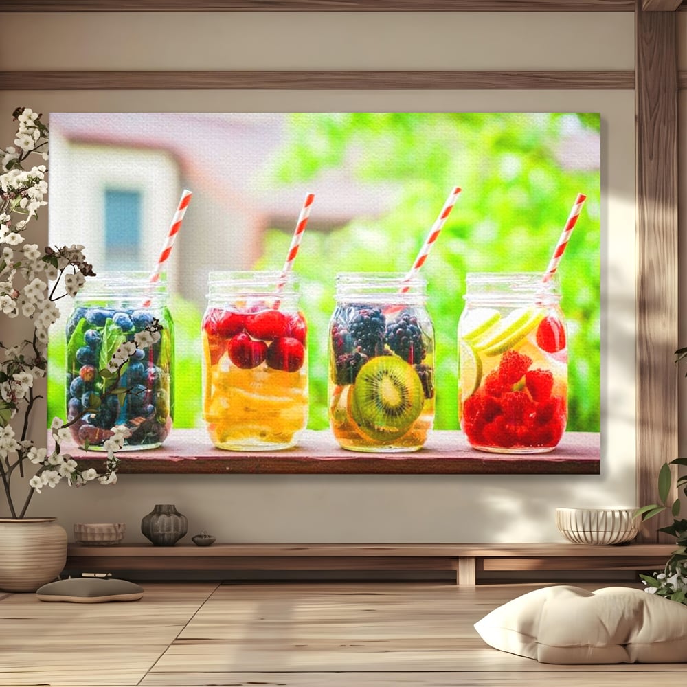 Leinwand Premium Canvas Wall Art, LuxCanva® N1013, Fruchtig Lustig, Fruchtig, Gläser, Getränk, Limonade, Frisch, Erfrischend, Erfrischend, Gesund, Frisch, Zitrus, Lecker, Pub, Lounge, Bar, Restaurant, Küche