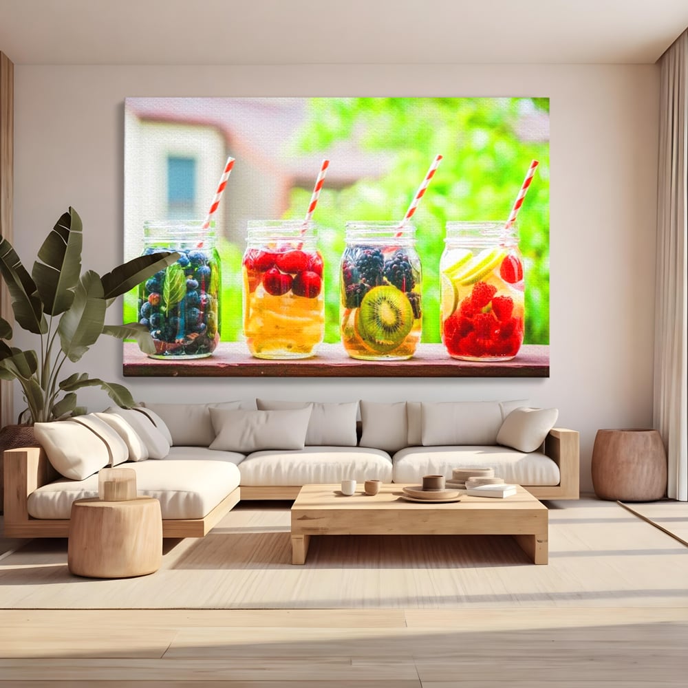 Leinwand Premium Canvas Wall Art, LuxCanva® N1013, Fruchtig Lustig, Fruchtig, Gläser, Getränk, Limonade, Frisch, Erfrischend, Erfrischend, Gesund, Frisch, Zitrus, Lecker, Pub, Lounge, Bar, Restaurant, Küche