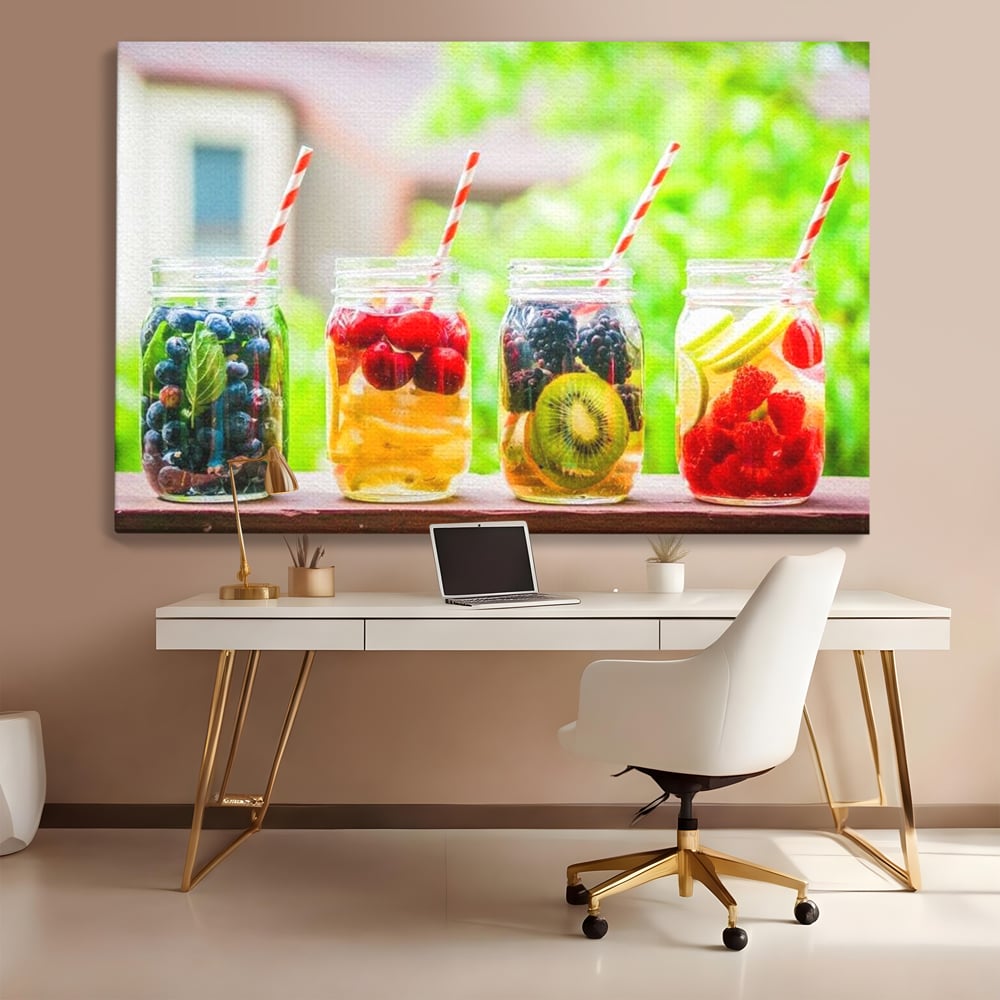 Leinwand Premium Canvas Wall Art, LuxCanva® N1013, Fruchtig Lustig, Fruchtig, Gläser, Getränk, Limonade, Frisch, Erfrischend, Erfrischend, Gesund, Frisch, Zitrus, Lecker, Pub, Lounge, Bar, Restaurant, Küche