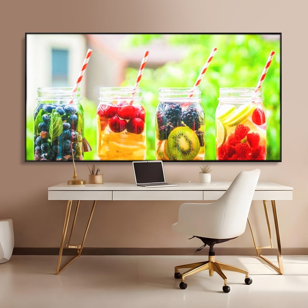 Leinwand Premium Canvas Wall Art, LuxCanva® N1013, Fruchtig Lustig, Fruchtig, Gläser, Getränk, Limonade, Frisch, Erfrischend, Erfrischend, Gesund, Frisch, Zitrus, Lecker, Pub, Lounge, Bar, Restaurant, Küche