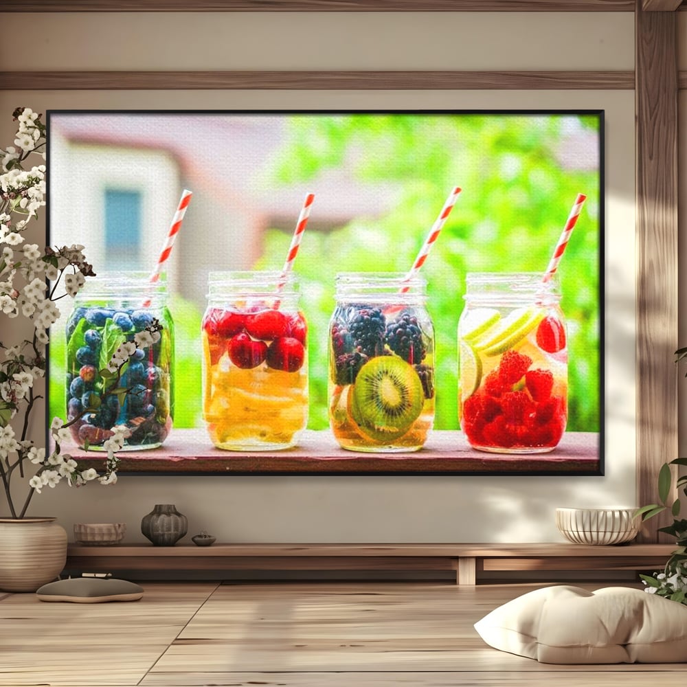 Leinwand Premium Canvas Wall Art, LuxCanva® N1013, Fruchtig Lustig, Fruchtig, Gläser, Getränk, Limonade, Frisch, Erfrischend, Erfrischend, Gesund, Frisch, Zitrus, Lecker, Pub, Lounge, Bar, Restaurant, Küche