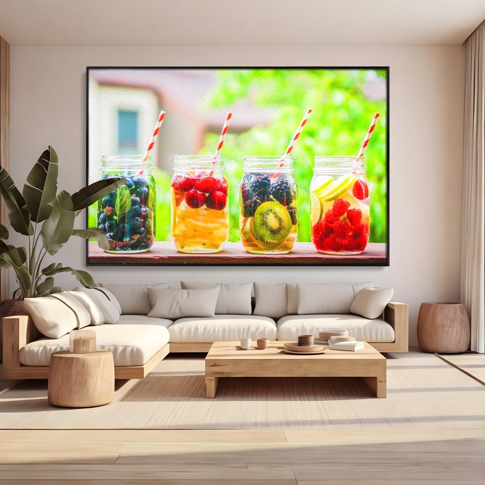 Leinwand Premium Canvas Wall Art, LuxCanva® N1013, Fruchtig Lustig, Fruchtig, Gläser, Getränk, Limonade, Frisch, Erfrischend, Erfrischend, Gesund, Frisch, Zitrus, Lecker, Pub, Lounge, Bar, Restaurant, Küche