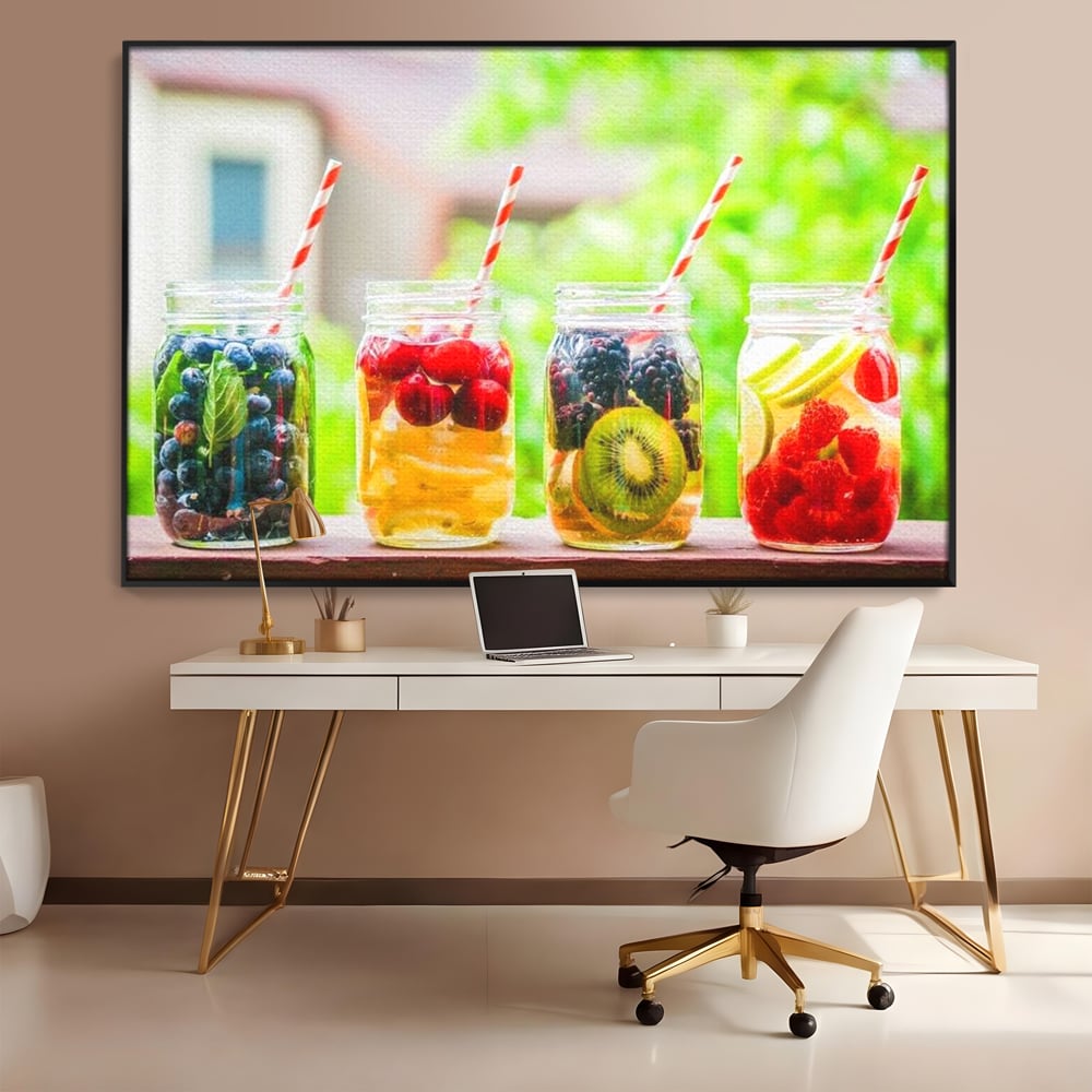 Leinwand Premium Canvas Wall Art, LuxCanva® N1013, Fruchtig Lustig, Fruchtig, Gläser, Getränk, Limonade, Frisch, Erfrischend, Erfrischend, Gesund, Frisch, Zitrus, Lecker, Pub, Lounge, Bar, Restaurant, Küche
