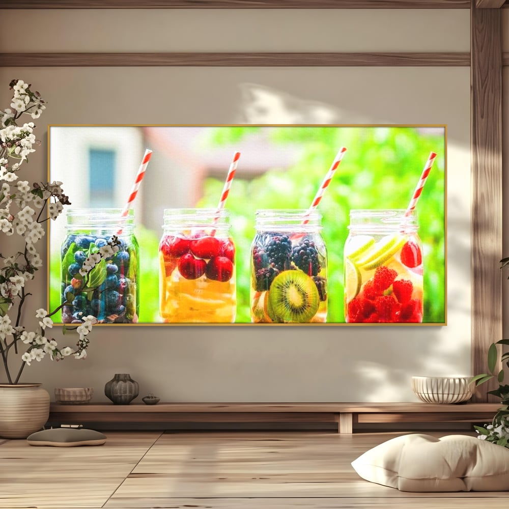 Leinwand Premium Canvas Wall Art, LuxCanva® N1013, Fruchtig Lustig, Fruchtig, Gläser, Getränk, Limonade, Frisch, Erfrischend, Erfrischend, Gesund, Frisch, Zitrus, Lecker, Pub, Lounge, Bar, Restaurant, Küche
