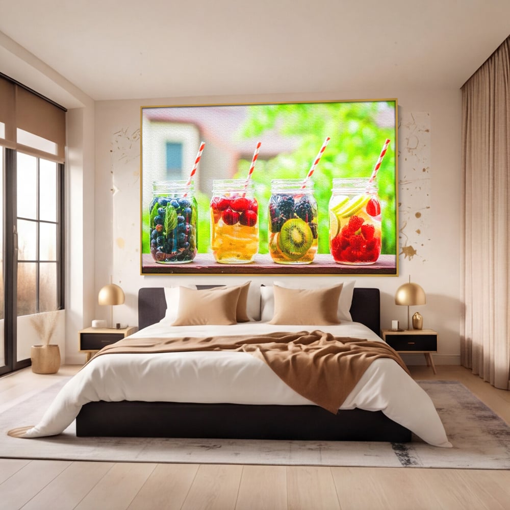 Leinwand Premium Canvas Wall Art, LuxCanva® N1013, Fruchtig Lustig, Fruchtig, Gläser, Getränk, Limonade, Frisch, Erfrischend, Erfrischend, Gesund, Frisch, Zitrus, Lecker, Pub, Lounge, Bar, Restaurant, Küche