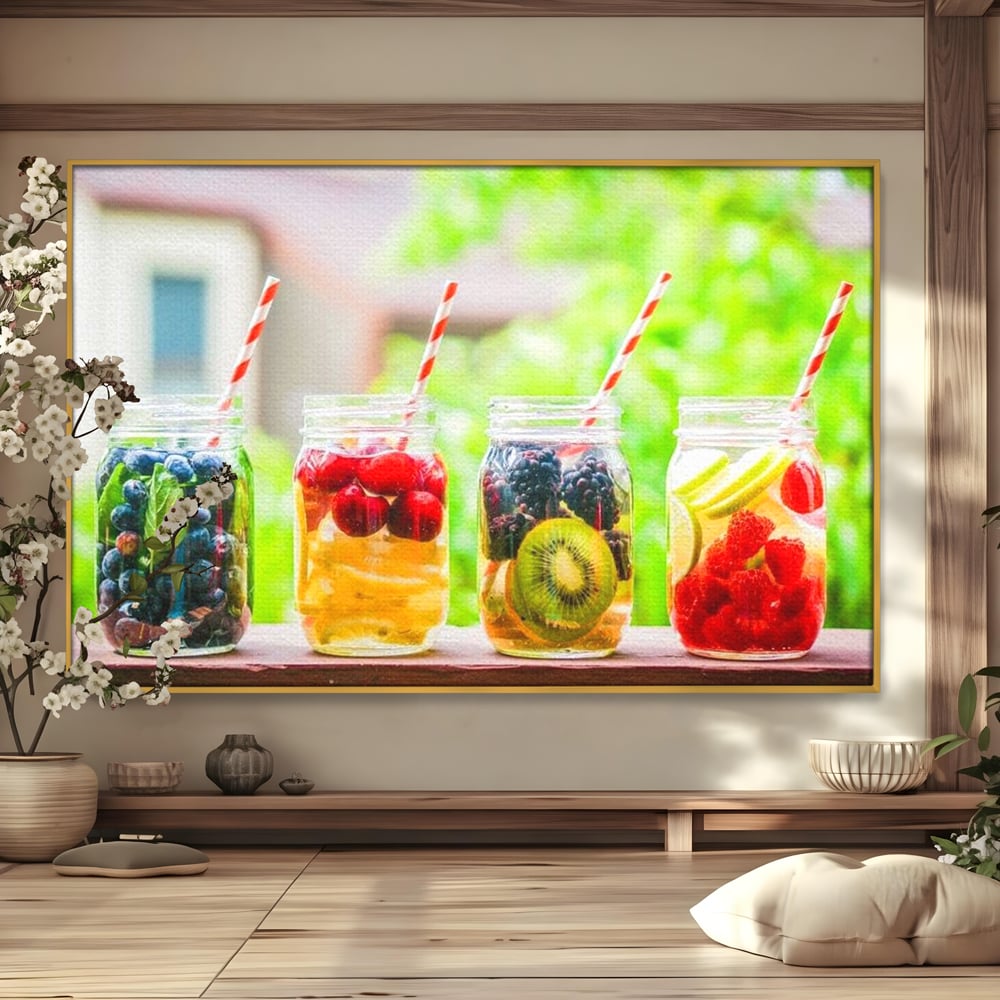 Leinwand Premium Canvas Wall Art, LuxCanva® N1013, Fruchtig Lustig, Fruchtig, Gläser, Getränk, Limonade, Frisch, Erfrischend, Erfrischend, Gesund, Frisch, Zitrus, Lecker, Pub, Lounge, Bar, Restaurant, Küche