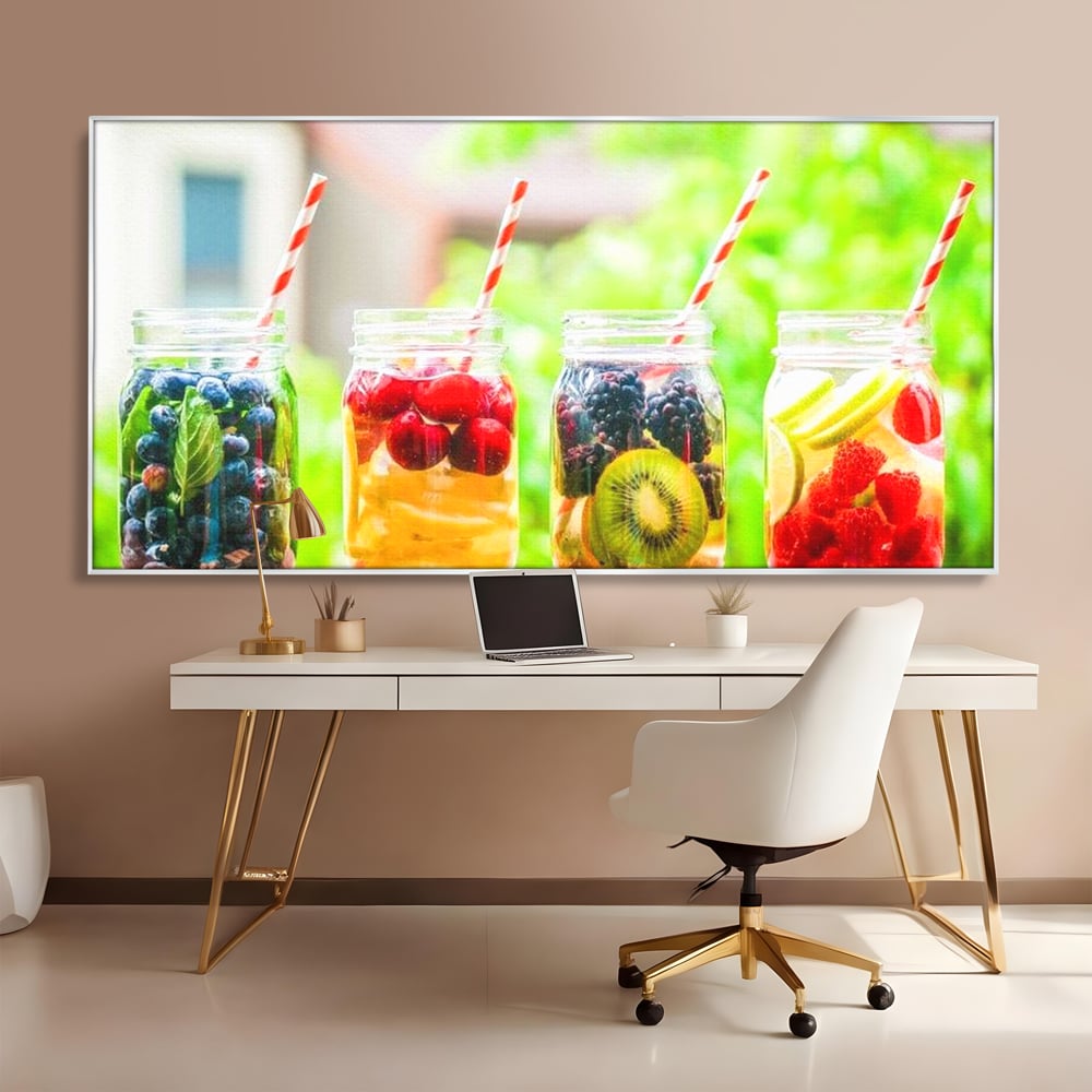 Leinwand Premium Canvas Wall Art, LuxCanva® N1013, Fruchtig Lustig, Fruchtig, Gläser, Getränk, Limonade, Frisch, Erfrischend, Erfrischend, Gesund, Frisch, Zitrus, Lecker, Pub, Lounge, Bar, Restaurant, Küche