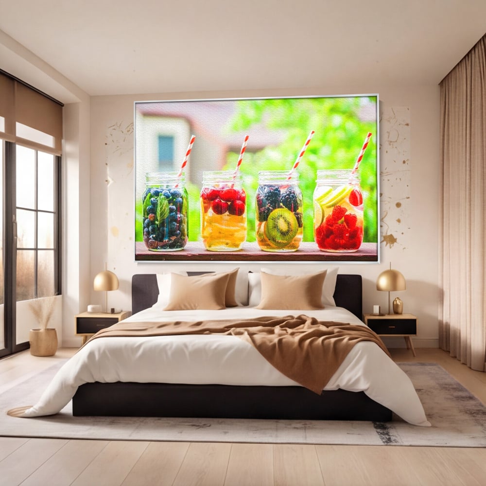 Leinwand Premium Canvas Wall Art, LuxCanva® N1013, Fruchtig Lustig, Fruchtig, Gläser, Getränk, Limonade, Frisch, Erfrischend, Erfrischend, Gesund, Frisch, Zitrus, Lecker, Pub, Lounge, Bar, Restaurant, Küche