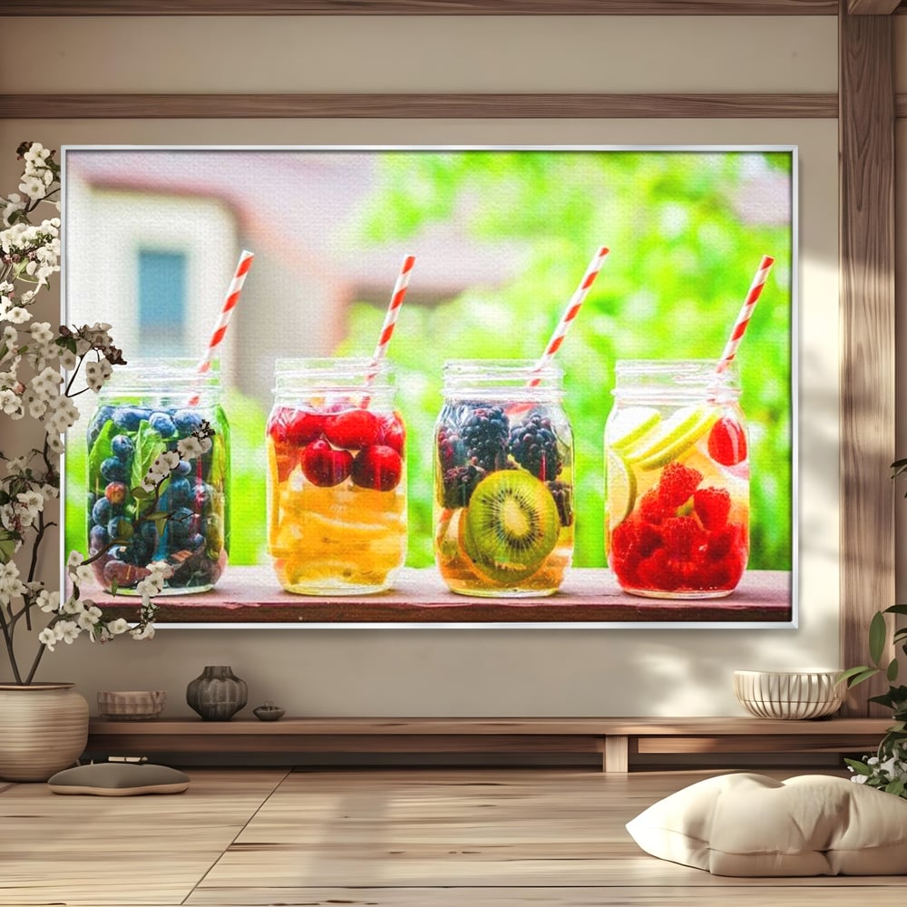 Leinwand Premium Canvas Wall Art, LuxCanva® N1013, Fruchtig Lustig, Fruchtig, Gläser, Getränk, Limonade, Frisch, Erfrischend, Erfrischend, Gesund, Frisch, Zitrus, Lecker, Pub, Lounge, Bar, Restaurant, Küche
