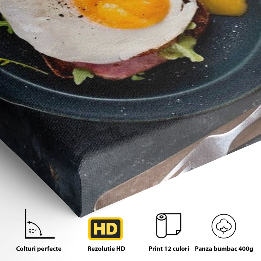 Canvas Wall Art Premium, LuxCanva® N1014, Morning Delight, Lebensmittel, Frühstück, Teller, Spiegelei, Plating, Besteck, Morgen, Geschmack, Energie, Restaurant, Küche