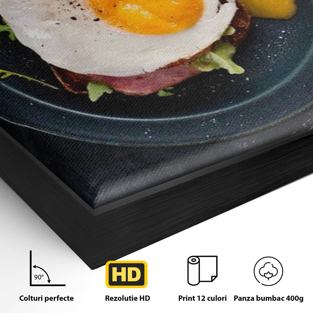 Canvas Wall Art Premium, LuxCanva® N1014, Morning Delight, Lebensmittel, Frühstück, Teller, Spiegelei, Plating, Besteck, Morgen, Geschmack, Energie, Restaurant, Küche