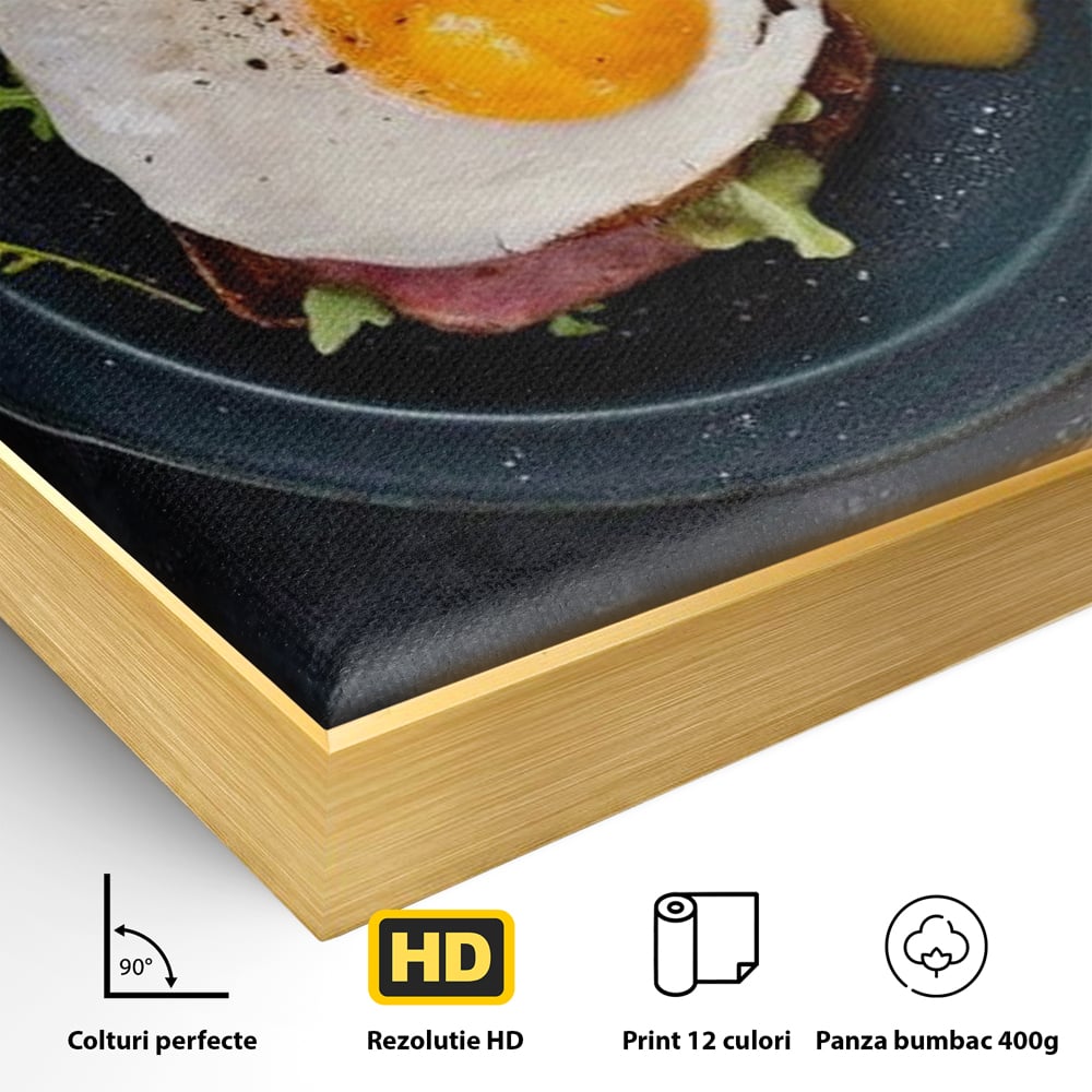 Canvas Wall Art Premium, LuxCanva® N1014, Morning Delight, Lebensmittel, Frühstück, Teller, Spiegelei, Plating, Besteck, Morgen, Geschmack, Energie, Restaurant, Küche