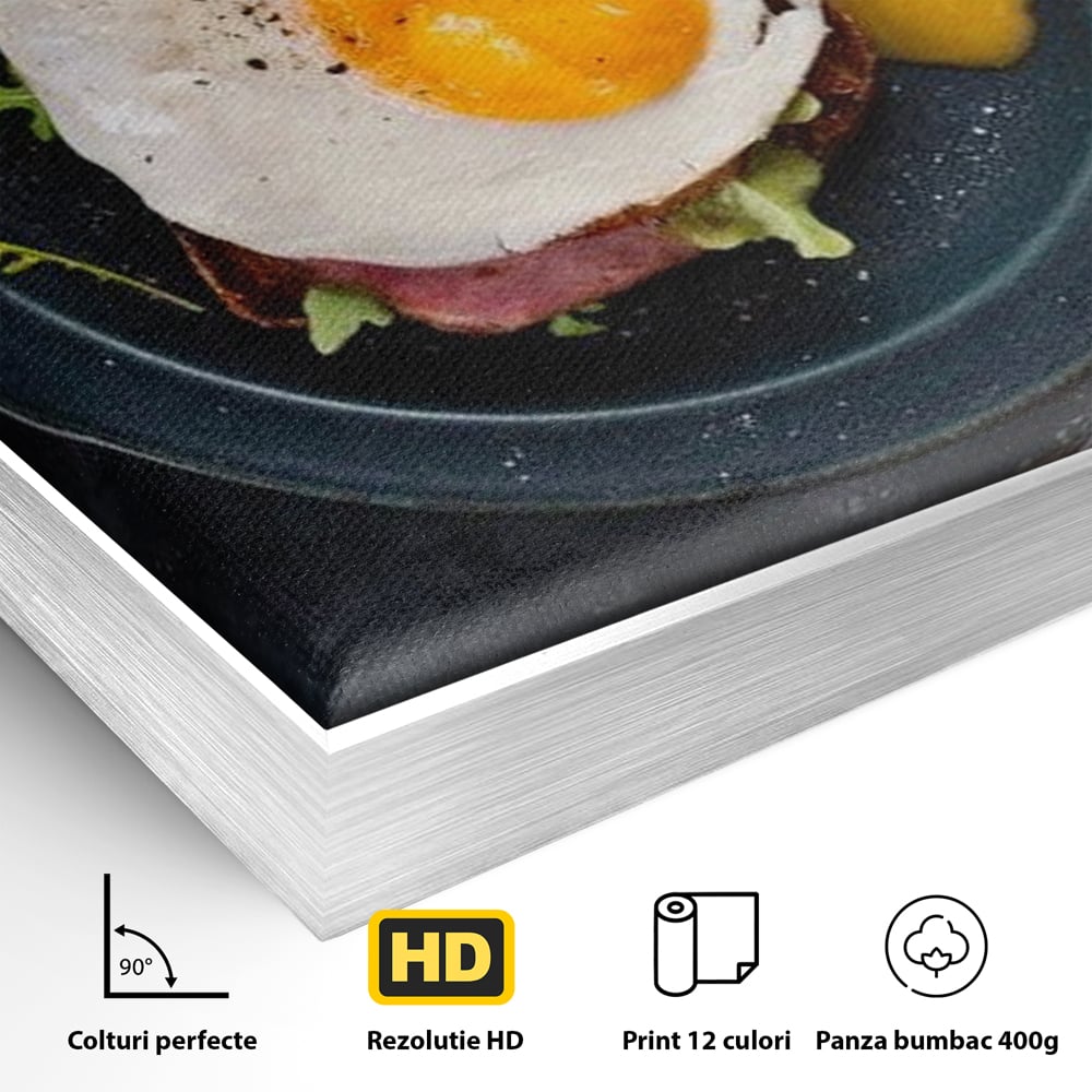 Canvas Wall Art Premium, LuxCanva® N1014, Morning Delight, Lebensmittel, Frühstück, Teller, Spiegelei, Plating, Besteck, Morgen, Geschmack, Energie, Restaurant, Küche