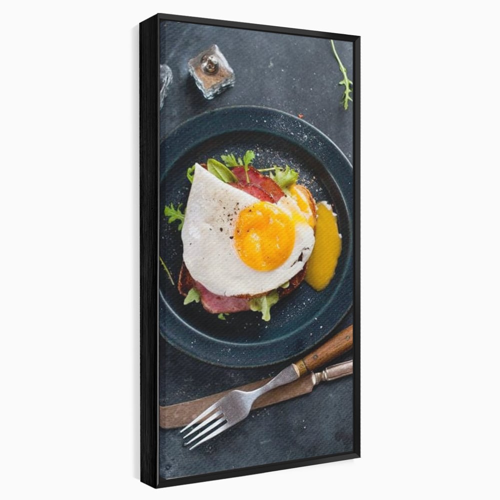 Canvas Wall Art Premium, LuxCanva® N1014, Morning Delight, Lebensmittel, Frühstück, Teller, Spiegelei, Plating, Besteck, Morgen, Geschmack, Energie, Restaurant, Küche