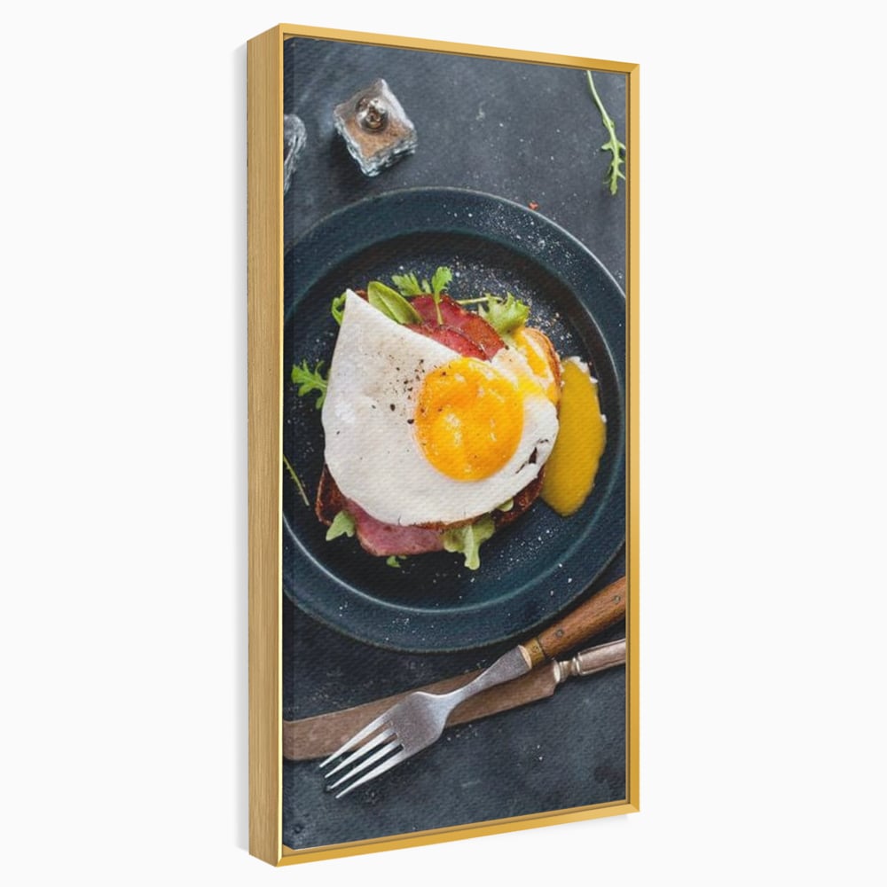 Canvas Wall Art Premium, LuxCanva® N1014, Morning Delight, Lebensmittel, Frühstück, Teller, Spiegelei, Plating, Besteck, Morgen, Geschmack, Energie, Restaurant, Küche