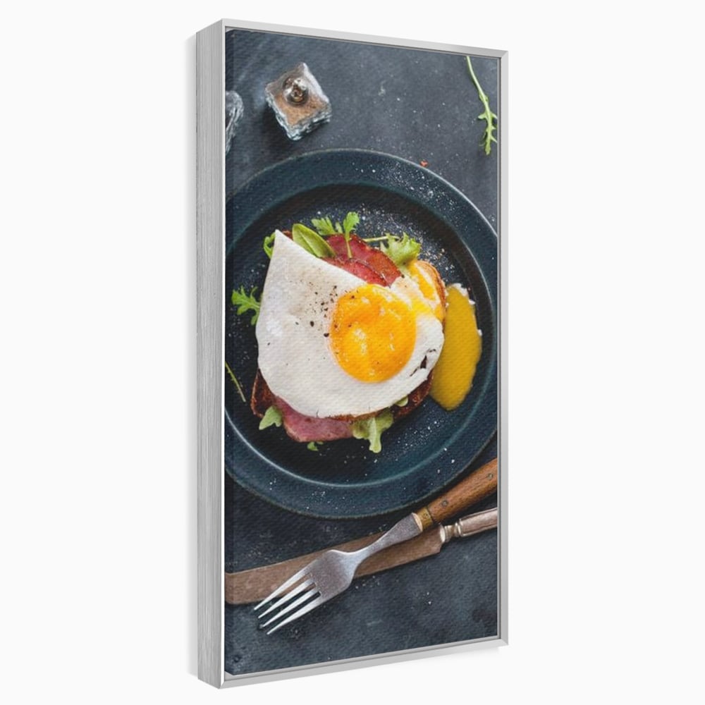 Canvas Wall Art Premium, LuxCanva® N1014, Morning Delight, Lebensmittel, Frühstück, Teller, Spiegelei, Plating, Besteck, Morgen, Geschmack, Energie, Restaurant, Küche