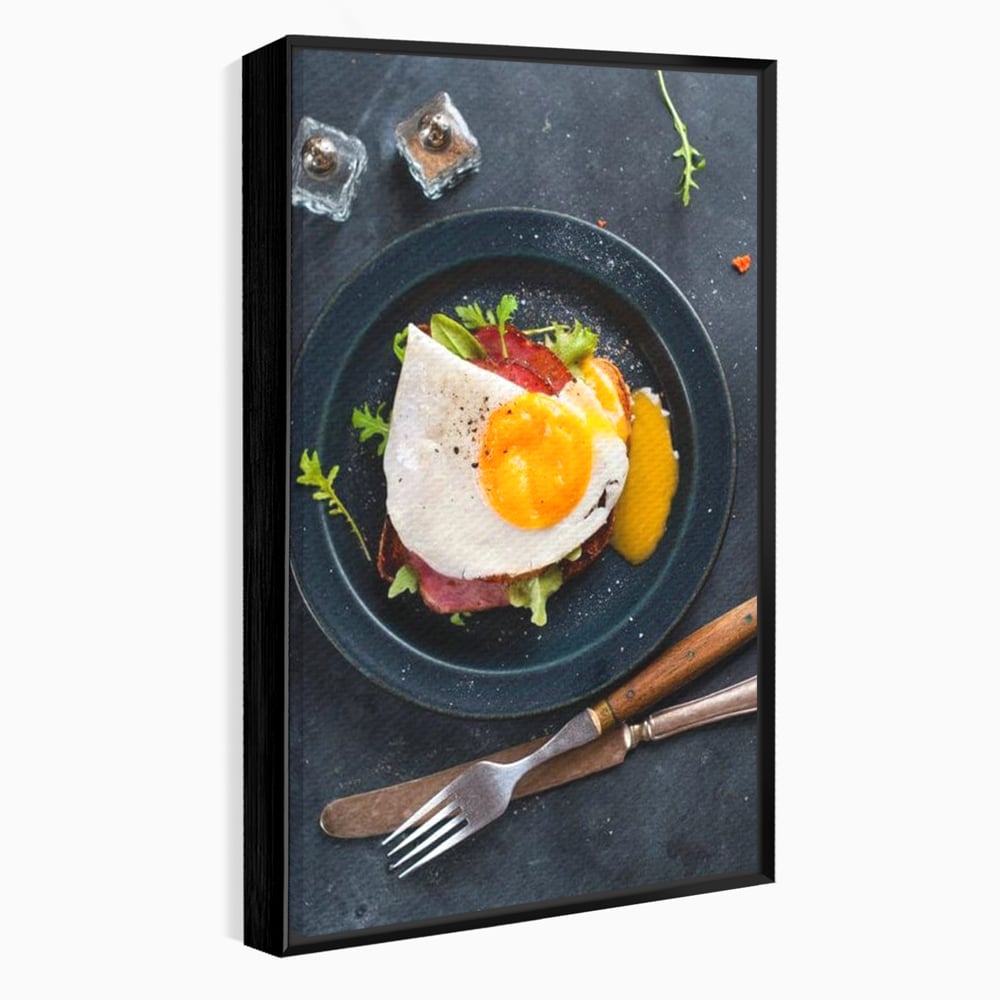 Canvas Wall Art Premium, LuxCanva® N1014, Morning Delight, Lebensmittel, Frühstück, Teller, Spiegelei, Plating, Besteck, Morgen, Geschmack, Energie, Restaurant, Küche