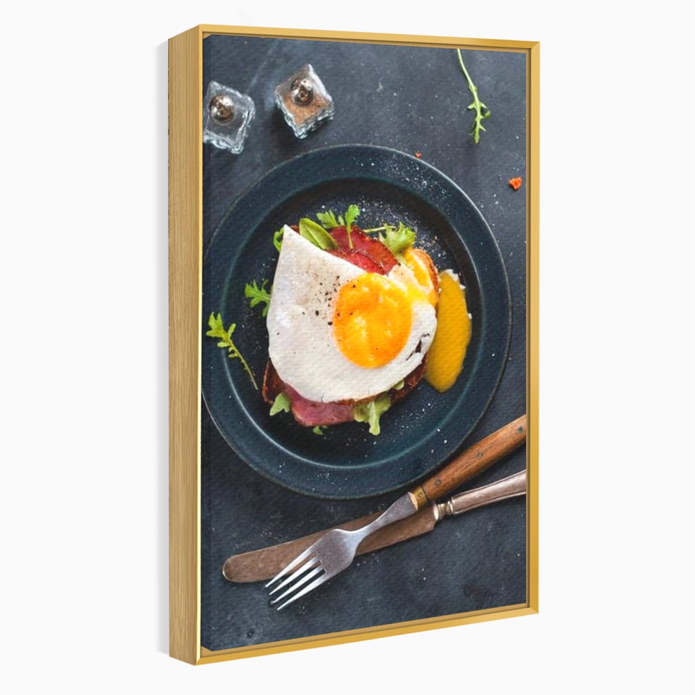 Canvas Wall Art Premium, LuxCanva® N1014, Morning Delight, Lebensmittel, Frühstück, Teller, Spiegelei, Plating, Besteck, Morgen, Geschmack, Energie, Restaurant, Küche