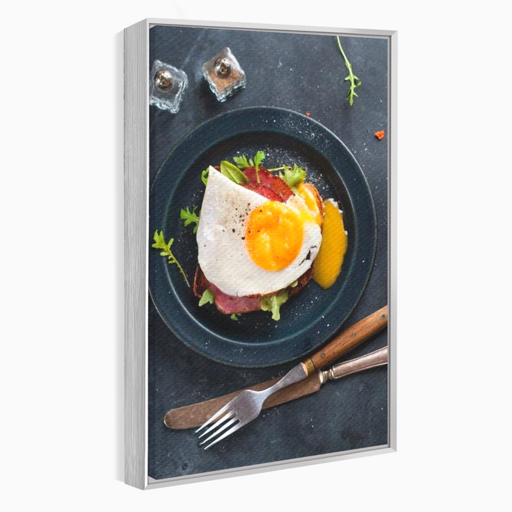 Canvas Wall Art Premium, LuxCanva® N1014, Morning Delight, Lebensmittel, Frühstück, Teller, Spiegelei, Plating, Besteck, Morgen, Geschmack, Energie, Restaurant, Küche