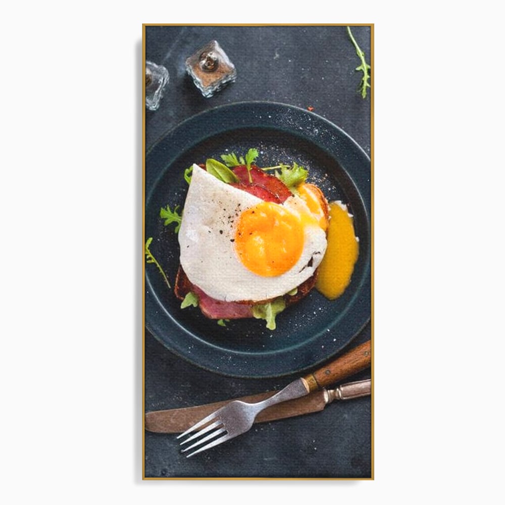 Canvas Wall Art Premium, LuxCanva® N1014, Morning Delight, Lebensmittel, Frühstück, Teller, Spiegelei, Plating, Besteck, Morgen, Geschmack, Energie, Restaurant, Küche