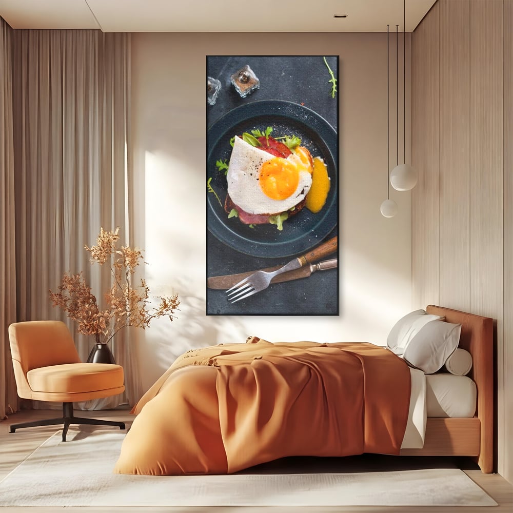 Canvas Wall Art Premium, LuxCanva® N1014, Morning Delight, Lebensmittel, Frühstück, Teller, Spiegelei, Plating, Besteck, Morgen, Geschmack, Energie, Restaurant, Küche