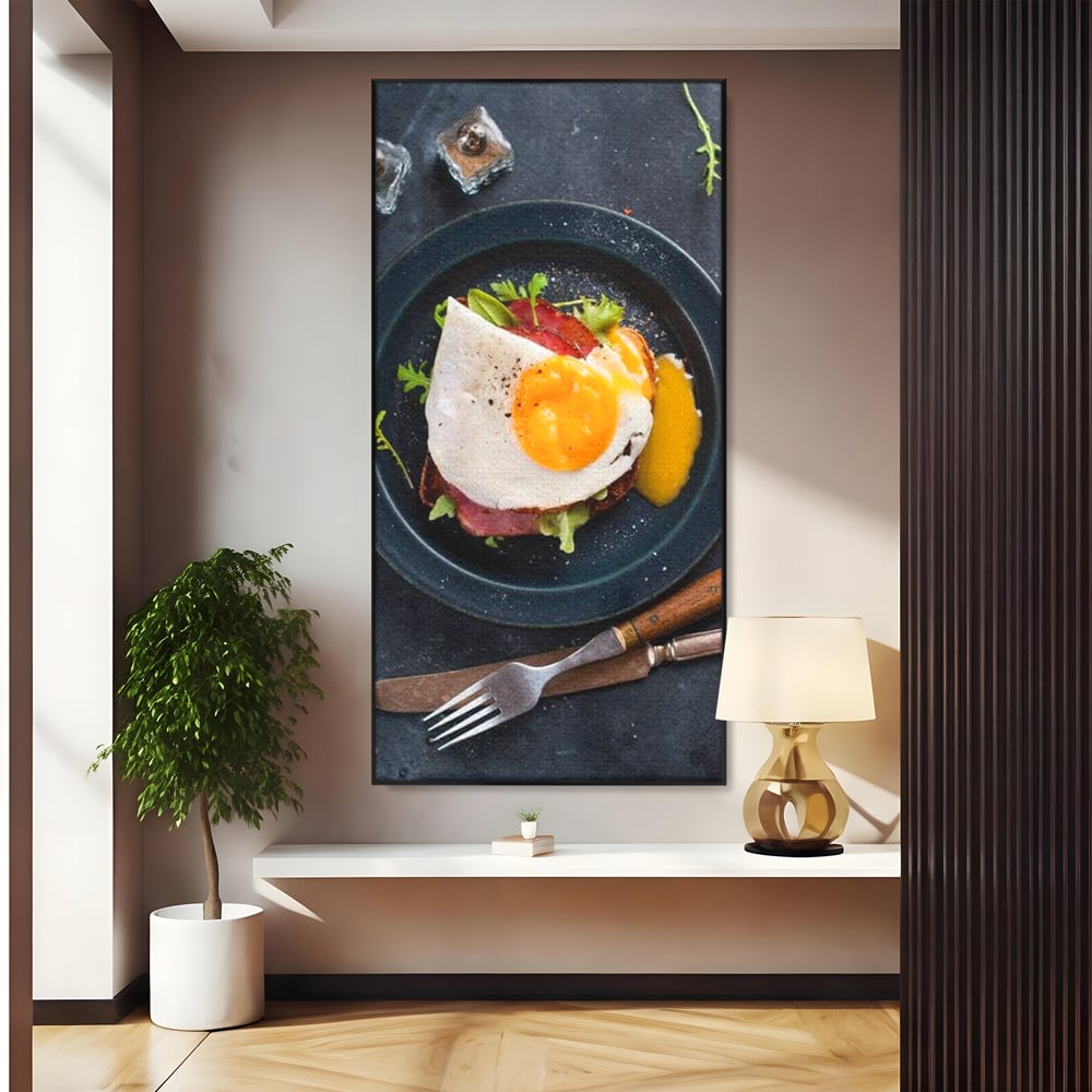 Canvas Wall Art Premium, LuxCanva® N1014, Morning Delight, Lebensmittel, Frühstück, Teller, Spiegelei, Plating, Besteck, Morgen, Geschmack, Energie, Restaurant, Küche